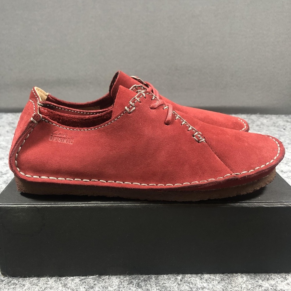 Clarks Ashton Originals Shoes Mens 7 Red Suede Crepe Sole Lace Up Casual Oxfords - Picture 8 of 16
